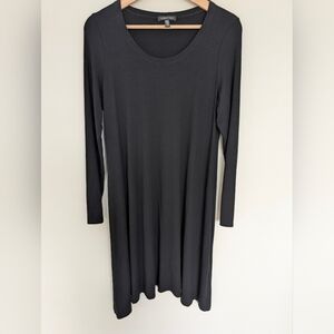 Eileen Fisher Long Sleeve Midi Dress Medium Minimalist Lagenlook Curved Hem